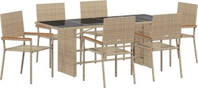 vidaXL Kert étkező szett 7 pcs Bézs polirattan
