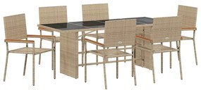 vidaXL Kert étkező szett 7 pcs Bézs polirattan