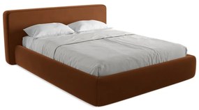 Terrakotta színű kárpitozott ágyneműtartós franciaágy ágyráccsal 160x200 cm Kiana – Makamii