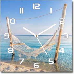 Négyzet alakú üveg falióra Függőágy a tengerparton 30x30 cm