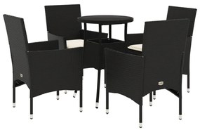 5 részes fekete polyrattan/üveg kerti étkezőgarnitúra párnákkal