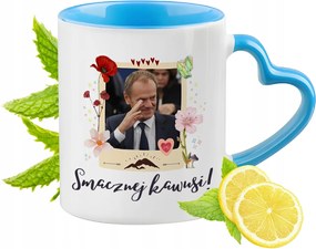 Donald Tusk Kék Bögre Szív Alakú Füllel Ajándék