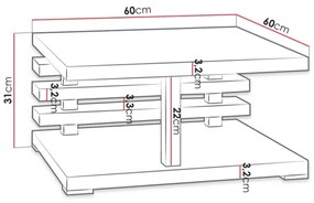 Kávésasztal KYOTO 31x60 cm fényes fekete