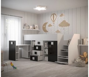 Kombinált gyerekágy 90 cm Toreno 3 (fehér + fényes fehér + fényes fekete)  (J). 1083326