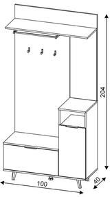 Nordic C előszoba bútor, Evoke tölgy / Tabilla / fehér színben