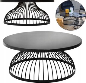 Dohányzóasztal Fekete 90 CM Modern Loft Nappali Nagy Kerek Fém