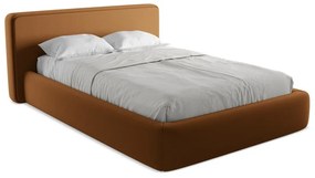 Terrakotta színű kárpitozott ágyneműtartós franciaágy ágyráccsal 140x200 cm Kiana – Makamii