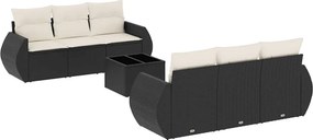 vidaXL 7 részes fekete polyrattan kerti ülőgarnitúra párnával