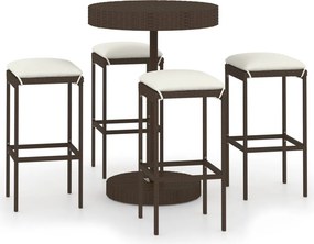 vidaXL 5 részes barna polyrattan kerti bárszett párnákkal