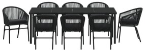 9 Darabos Kerti Étkezőszett - Fekete Poli Rattan