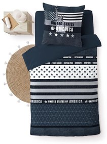 Sötétkék egyszemélyes pamut ágyneműhuzat 140x200 cm States – douceur d'intérieur
