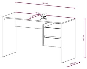 MARLO fiókos íróasztal, artisan tölgy/fehér