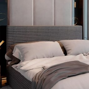AKCIÓ Kárpitozott boxspring ágy ISPIRA 140x200 cm szürke II. osztály