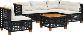 vidaXL 6 részes fekete polyrattan kerti ülőgarnitúra párnákkal