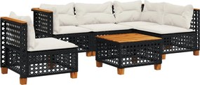 vidaXL 6 részes fekete polyrattan kerti ülőgarnitúra párnákkal