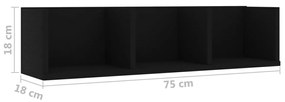 fekete szerelt fa CD-tartó fali polc 75 x 18 x 18 cm