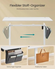 Elektromosan állítható magasságú íróasztal, 60 × 140 cm, felhő fehér színben