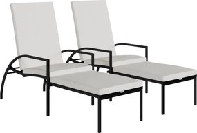 vidaXL 2 db fekete polyrattan napozóágy lábtartóval