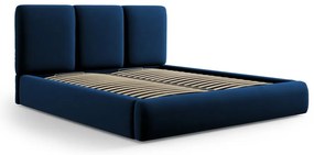 Sötétkék bársony kárpitozott ágyneműtartós franciaágy ágyráccsal 200x200 cm Brody – Mazzini Beds