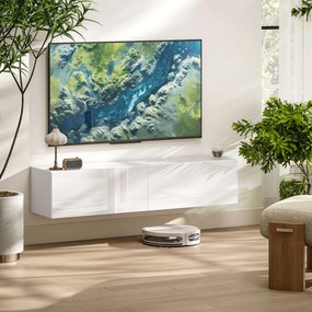 HOMCOM F Floating TV Állvány Fali TV Kábel 45 55 65 Hüvelyk TV-khez 2 Ajtóval, Fali TV Állvány Nappaliba és Hálószobába, 140 x 33 x 29,8 cm, Fehér | A