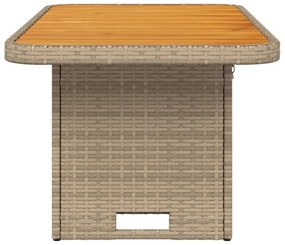 bézs polyrattan és akácfa kerti asztal 90 x 55 x 71 cm