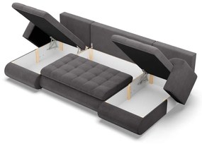 Tokio U alakú sarokkanapé, 3 ágyneműtartóval, kordbársony, univerzális oldal, szürke