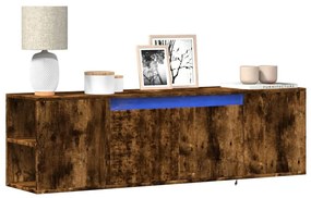 füstös tölgy színű fali TV-szekrény LED-ekkel 135x31x39,5 cm