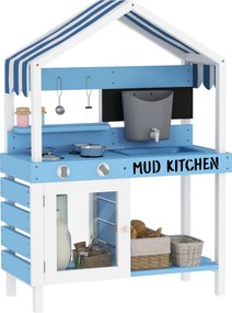 AIYAPLAY Kerti Mud Kitchen Gyerekeknek - Fából készült Kültéri Játék Konyha Tűzhellyel, Mosogatóval, Csapteleppel, Tárolópolcokkal, Edényekkel, Kiegés