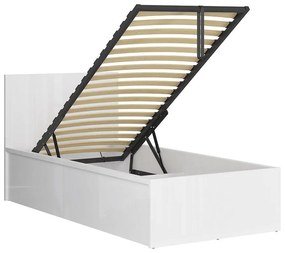 Egyszemélyes ágy 90 cm Tetrix 15 (fényes fehér) (ágyráccsal) (tárolóhellyel). 1098499