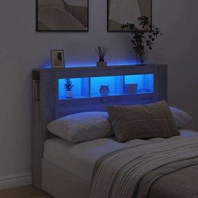 szürke sonoma szerelt fa LED-es fejtámla 140x18,5x103,5 cm