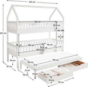 Montessori emeletes ágy pótággyal, fehér, VENITA TYP 1