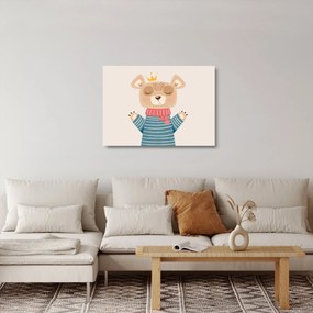 Üveg kép - Bézs mackó koronával (70x50 cm)