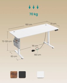 SONGMICS állítható magasságú elektromos íróasztal, 160 x 70 cm, fehér
