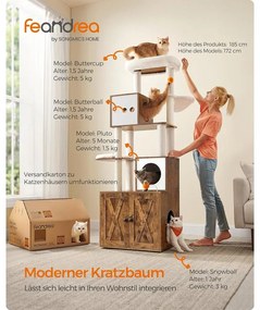 Macska kaparó,  185 cm magas macska kaparóoszlop alomdobozzal, rusztikus barna