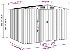barna acél kerti fészer 257 x 205 x 178 cm