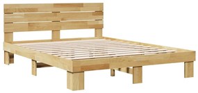 ágykeret fejtámlával matrac nélkül 135x190 cm tömör fa tölgyfa