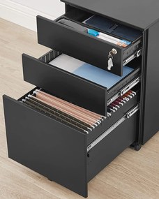 Mobil szekrény, zárható irodai szekrény 3 fiókkal, fekete