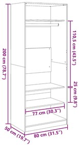 barna tölgy színű szerelt fa ruhásszekrény 80 x 50 x 200 cm