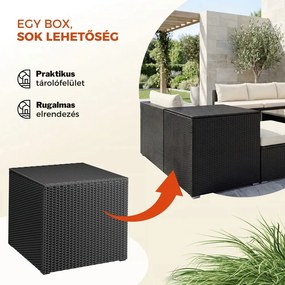 RICCO polyrattan tárolódoboz, 318L, 75x75x70 cm, fekete Casaria