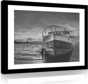 Vászonkép 70x50 Csónak tenger víz nyugalom csend fekete-fehér tájkép