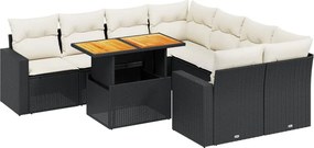 vidaXL 9 részes fekete polyrattan kerti ülőgarnitúra párnákkal
