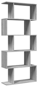 5 szintes szürke sonoma fa elválasztó könyvespolc 70x24x161 cm