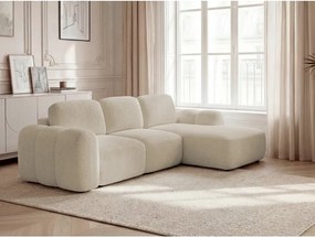 Bézs buklé kinyitható-tárolóhelyes sarokkanapé (jobb oldali-heverő résszel) Montaigne – Bobochic Paris