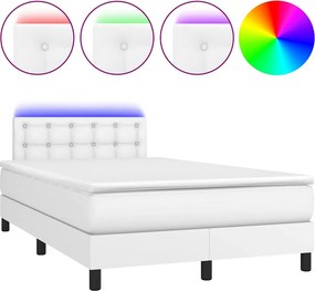 vidaXL fehér műbőr rugós és LED-es ágy matraccal 120x190 cm