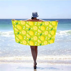 Strandtörölköző LEMONS 100x180 cm zöld, 100% mikroszálas