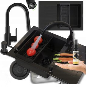 Mosogatógép fekete gránit Mino Szett mosogató csaptelep adagoló 6in1