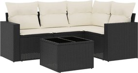 vidaXL 5 részes fekete polyrattan kerti kanapészett párnákkal