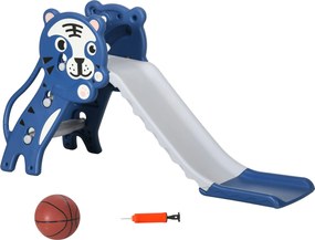 AIYAPLAY 3 az 1-ben Gyerekcsúszda 18-36 hónapos gyerekeknek 2 létrával, 1 kosárlabdával és állatmintával, beltéri használatra 133x60x70 cm Kék és Szür