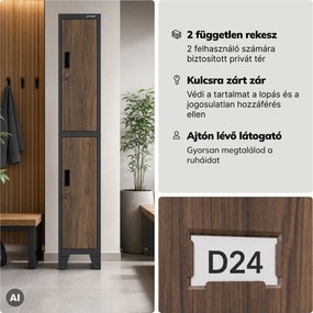 Öltözőszekrény fém munkahelyi mély 2 ajtós antracit/dió, 292x1720x600 mm: BARTEK 1 Plus D600 Eco Design