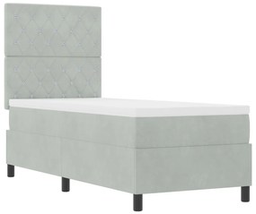 Boxpring Ágy Matrac Közép Szürke 80x200 cm Bársony